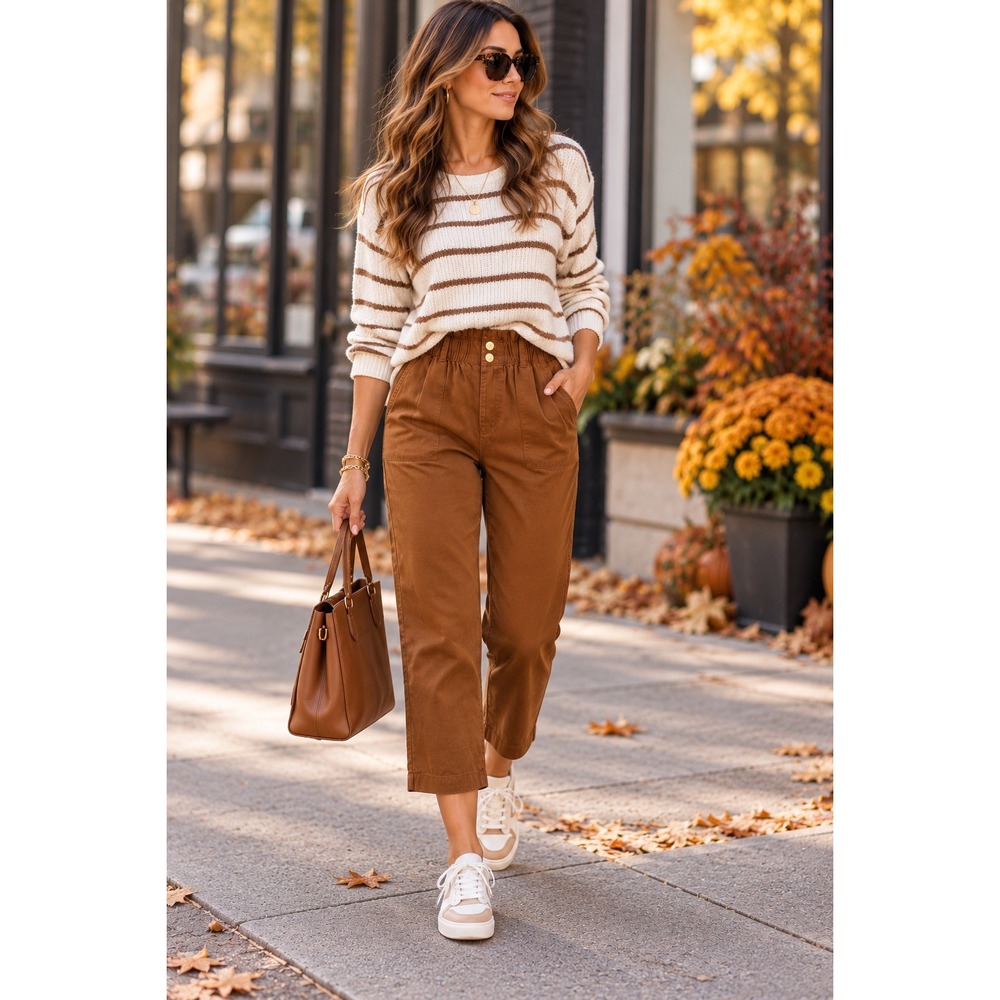 LOFT Outlet High Rise Straight Crop Pants M Brown Coastal Grandmother